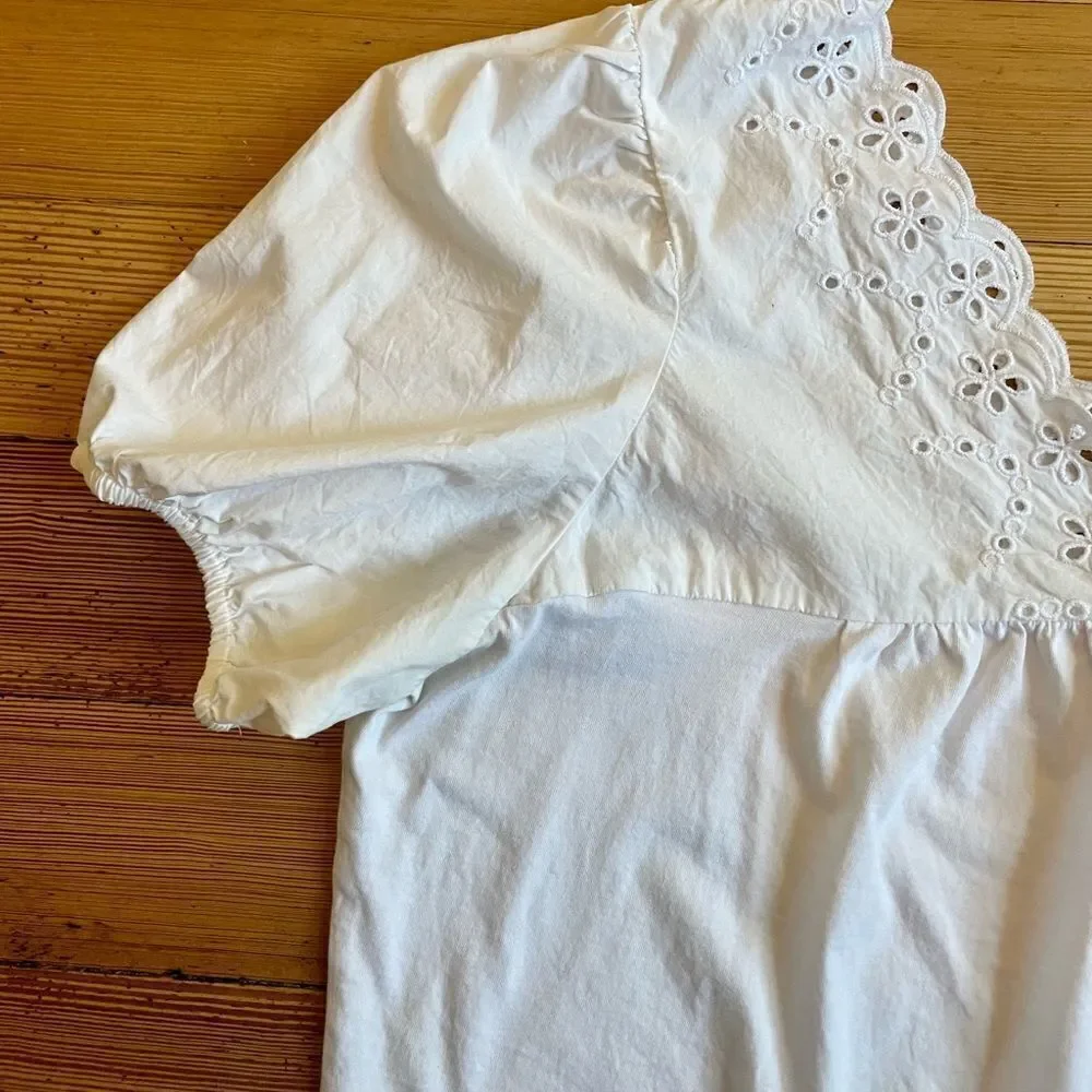 J. Crew Eyelet top with puff sleeves. Size M.